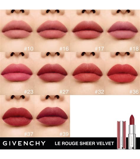 givenchy le rouge sheer velvet swatches